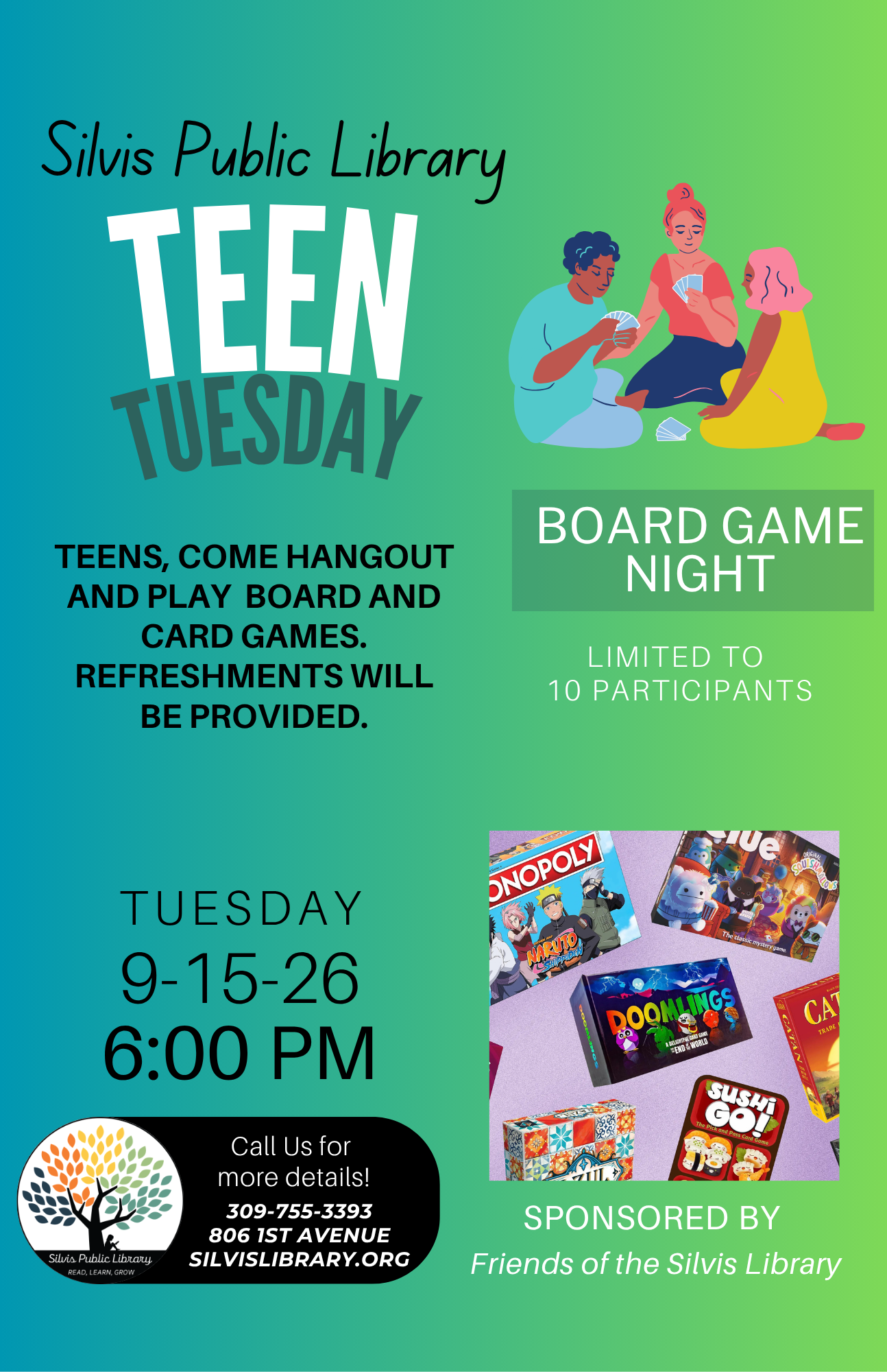 9-15-26 Teen Tuesday Board Game Night